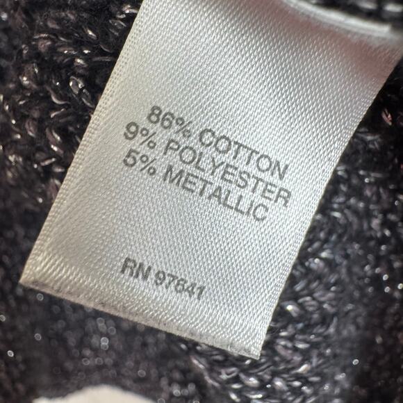 J. Jill Heavy Knit Black Metallic Long Sleeve Sweater Size Medium Cotton Blend - Picture 6 of 7